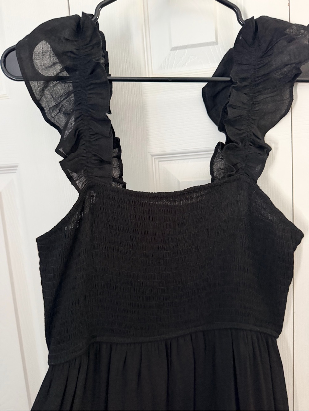Sweet Wanderer Black Ruffle-Strap Smocked Bodice Slip Dress - Maternity